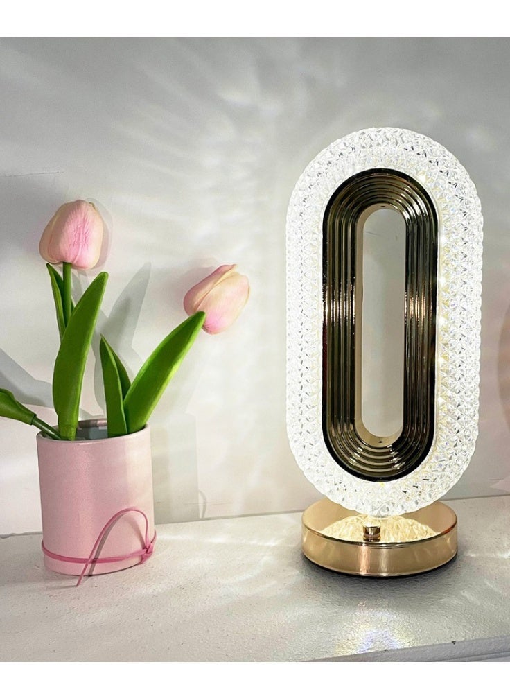 Crystal Modern Oval Light Lamp,Dimmable Touch Lamp with 3 Colors, Rechargeable Night Light with USB Port - Image 3